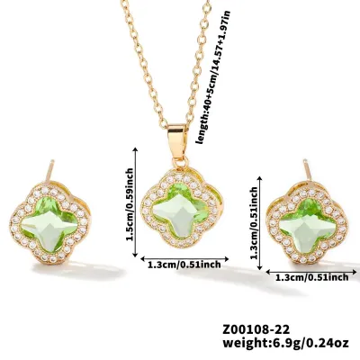 Exquisite Four-Leaf Clover Fashion Simple Earring Necklace Two-Piece Set for Women