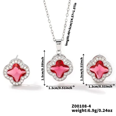 Exquisite Four-Leaf Clover Fashion Simple Earring Necklace Two-Piece Set for Women