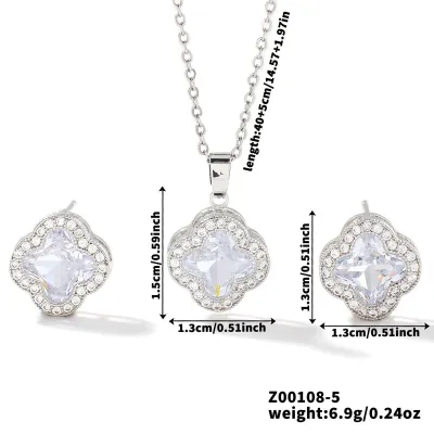 Exquisite Four-Leaf Clover Fashion Simple Earring Necklace Two-Piece Set for Women