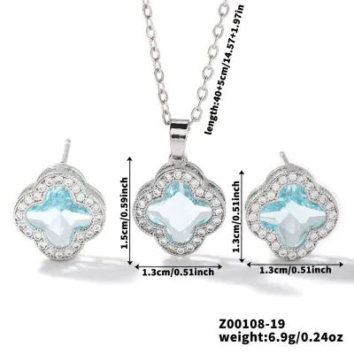 Exquisite Four-Leaf Clover Fashion Simple Earring Necklace Two-Piece Set for Women