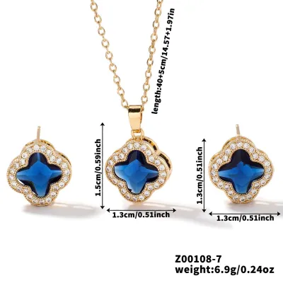 Exquisite Four-Leaf Clover Fashion Simple Earring Necklace Two-Piece Set for Women