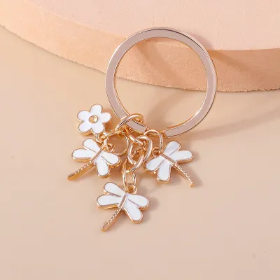 Women Simple Creative Three Dragonfly Floral Metal Key Chain