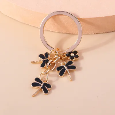 Women Simple Creative Three Dragonfly Floral Metal Key Chain