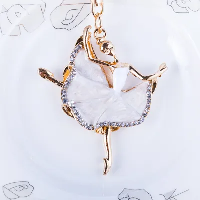 Women Cartoon Cute Ballet Girl Alloy Rhinestone Keychain