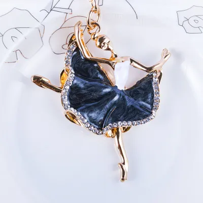 Women Cartoon Cute Ballet Girl Alloy Rhinestone Keychain