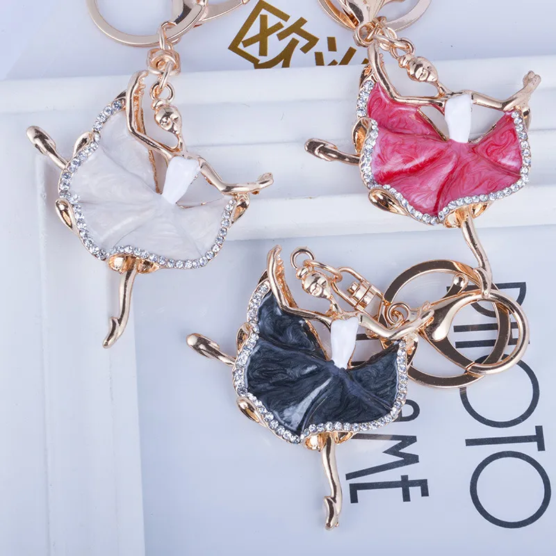 Women Cartoon Cute Ballet Girl Alloy Rhinestone Keychain