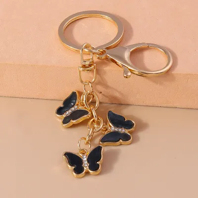 Women Fashion Creative 3 Butterfly Oil Drop Key Chain