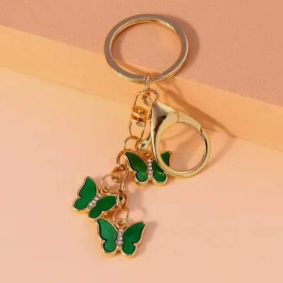 Women Fashion Creative 3 Butterfly Oil Drop Key Chain