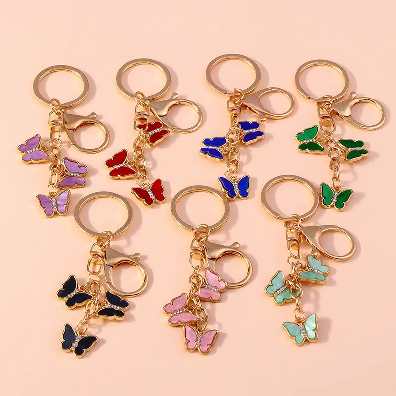 Women Fashion Creative 3 Butterfly Oil Drop Key Chain