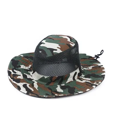Men Outdoor Casual Camouflage Printed Mesh Breathable Cotton Bucket Hats