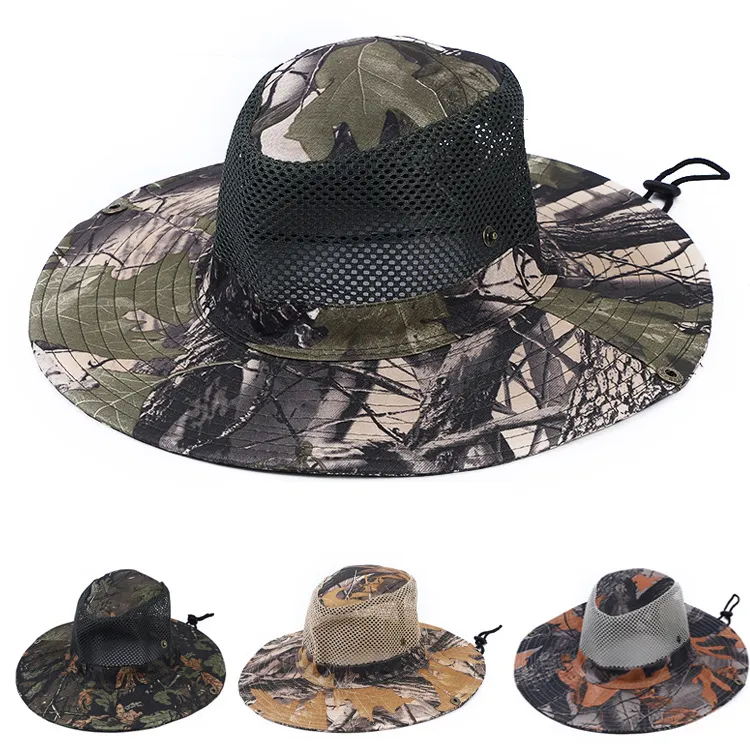 Men Outdoor Casual Camouflage Printed Mesh Breathable Cotton Bucket Hats