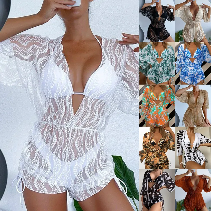 Women Sexy Swimsuit Three-Piece Set Polyester Printing