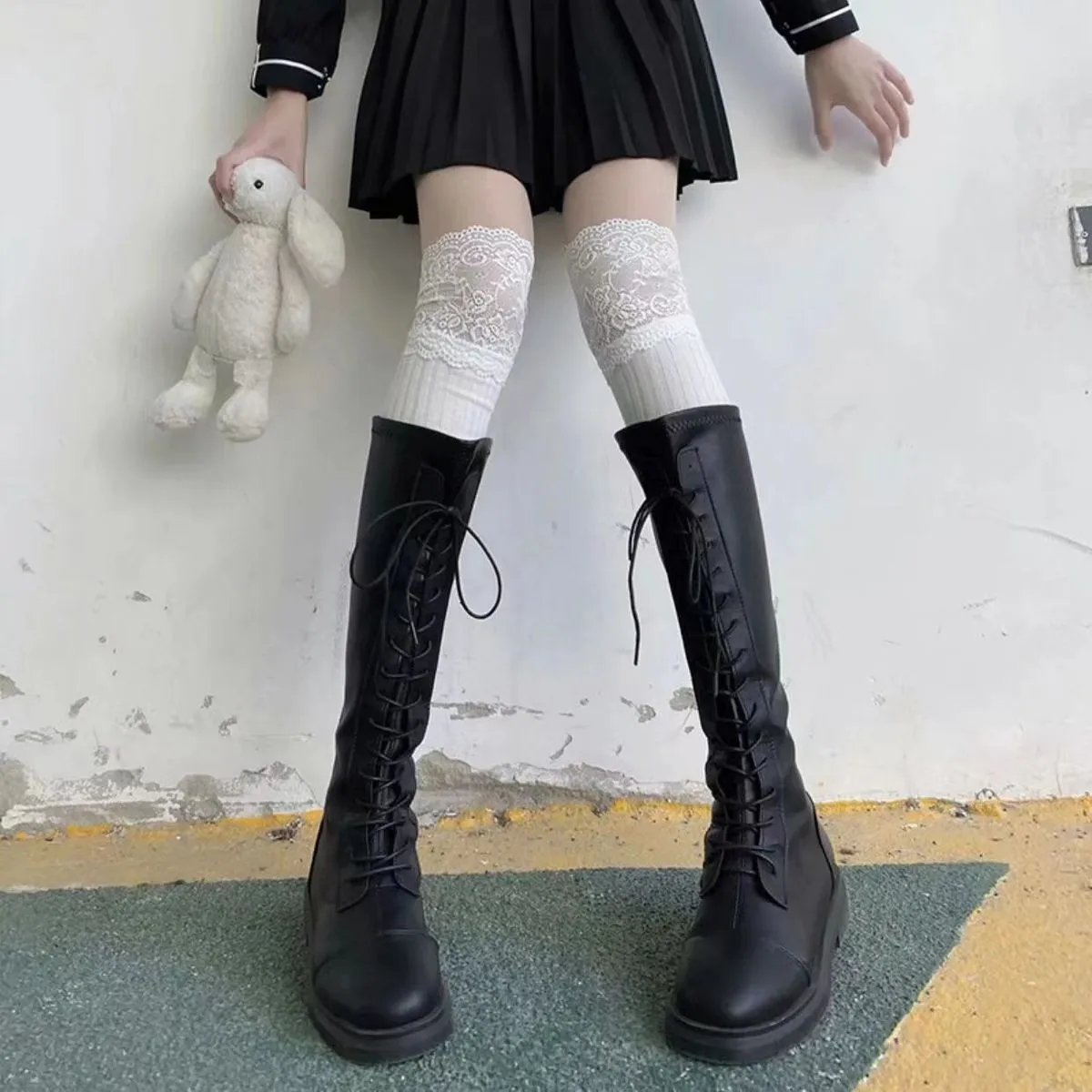 Wholesale Women Solid Color Sexy Lace Non-Slip Ultra Thin Over The Knee Socks