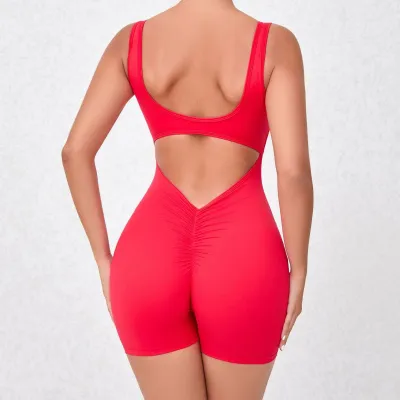 Women Solid Color Backless Hollow Tight Yoga Rompers