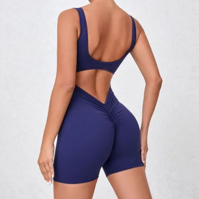 Women Solid Color Backless Hollow Tight Yoga Rompers