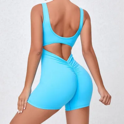 Women Solid Color Backless Hollow Tight Yoga Rompers