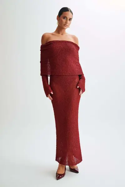 Women Beach Boat Neck Long Sleeves Horn Sleeve Solid Color Dress