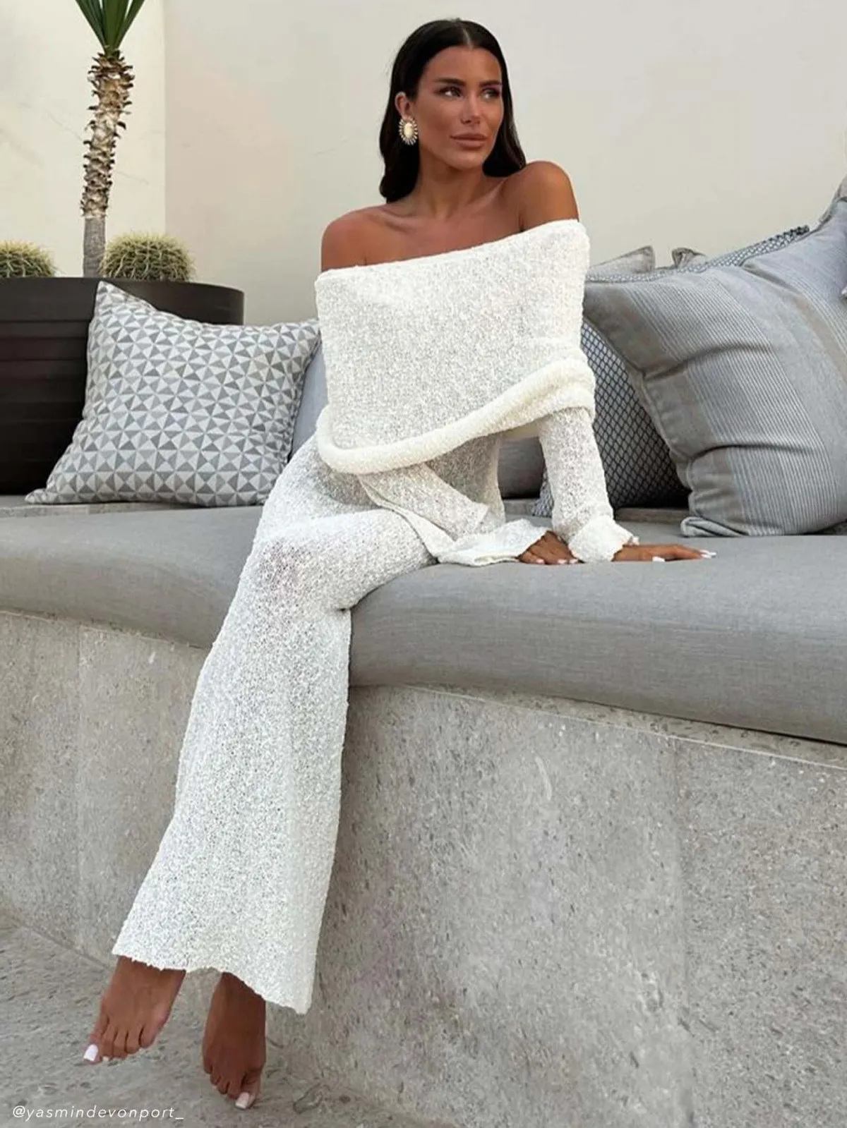 Women Beach Boat Neck Long Sleeves Horn Sleeve Solid Color Dress