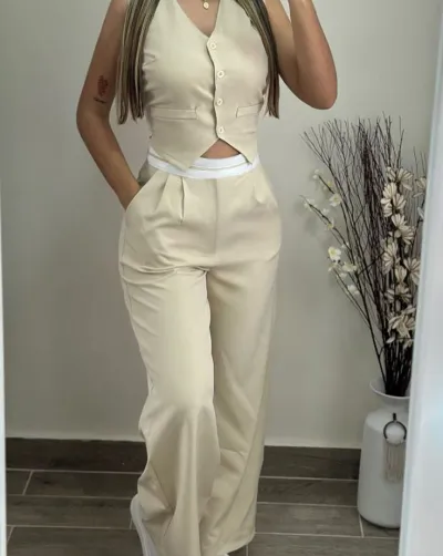 Women Solid Color Sleeveless Top and Pants Set