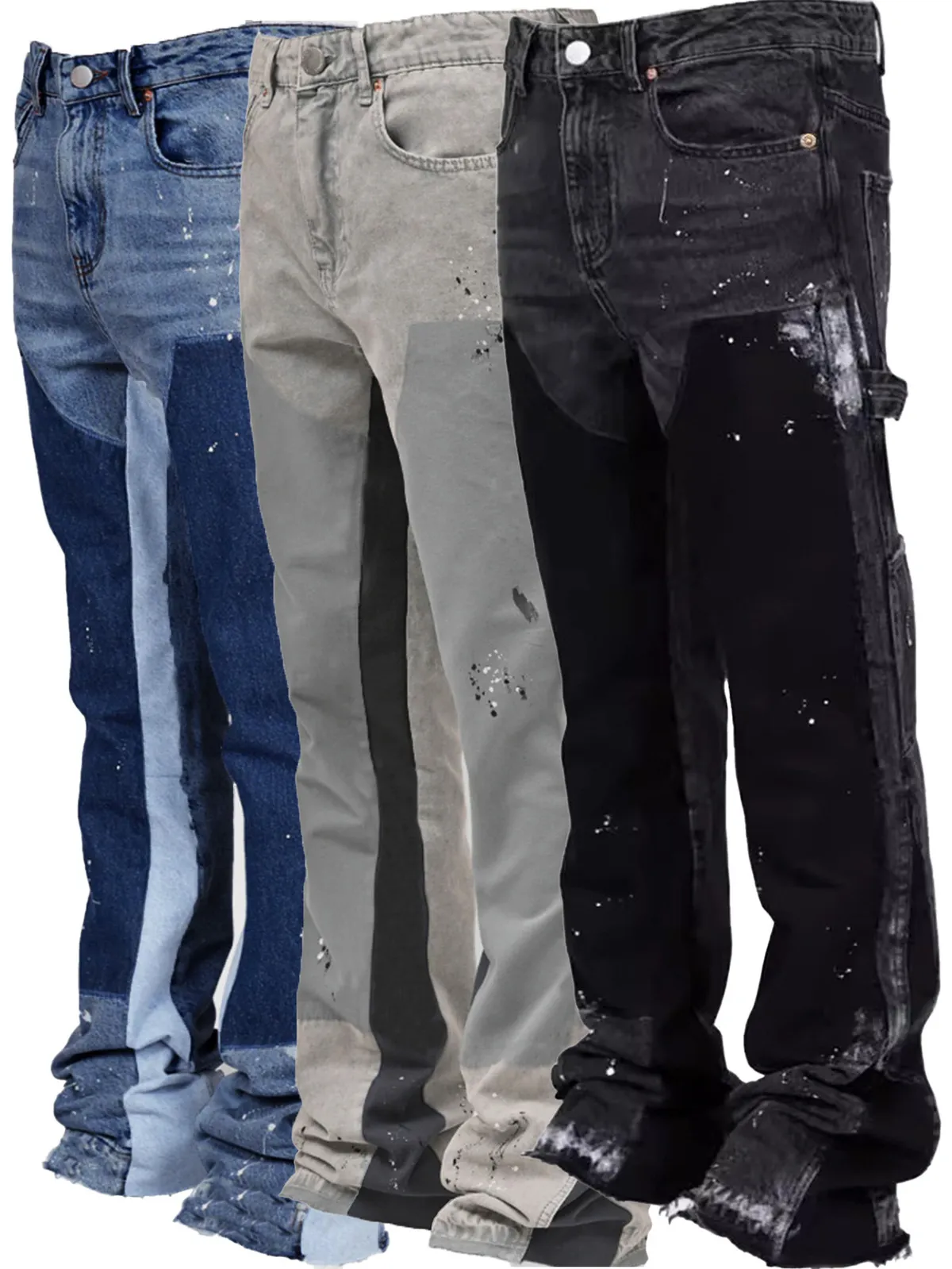 Men Fashion Casual Street Tide Stitching Flared Jean