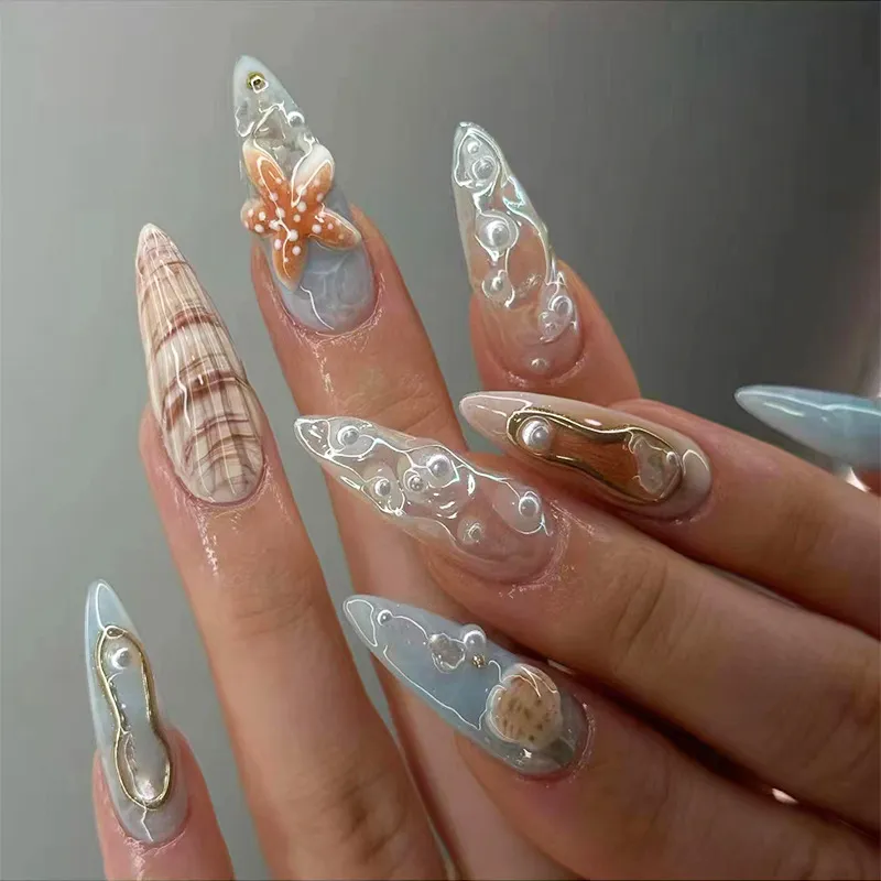 Fashion Creative Sea Shell False Nails Sweet Shiny Wearable