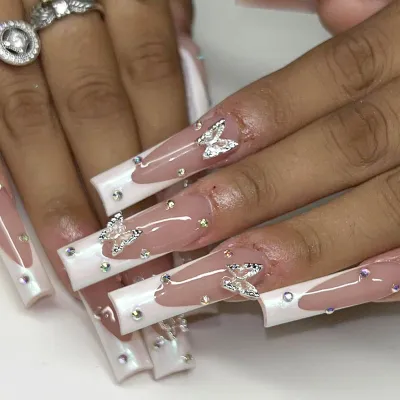 Fashion Butterfly Rhinestone Long Wearable False Nails