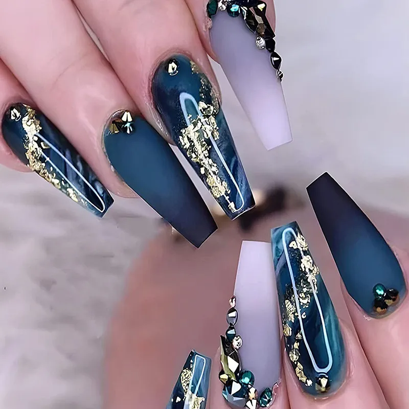 Rhinestone Blooming Sweet French Fake Nails Short Wearable Cartoon Plaid Instagram Wind for Women