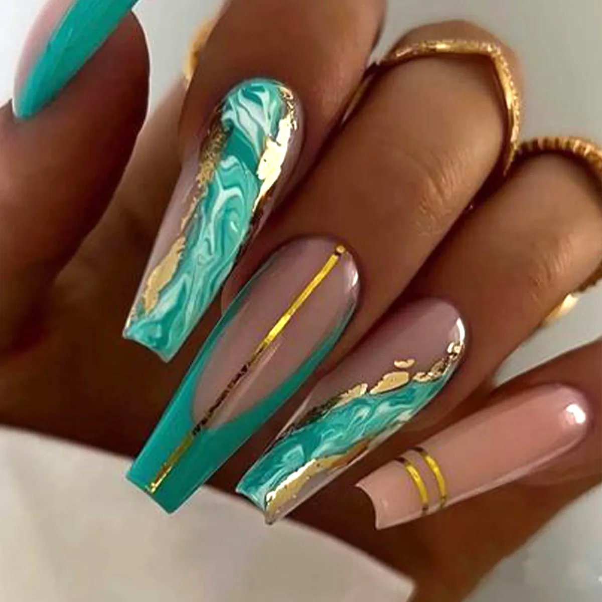 Fashion Green Marble Spotted Nail Art Tips Wearable Ballet Cartoon Peach Starry Stars Candy