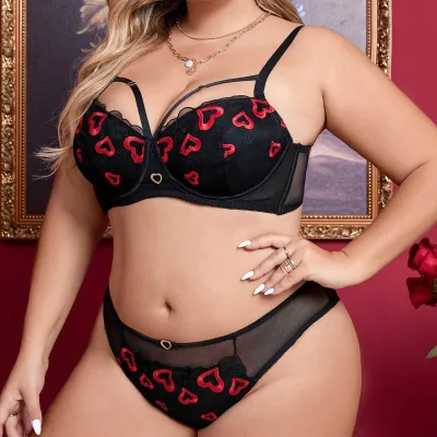 Women Plus Size Sexy Heart-Shaped Lingerie Bra Set