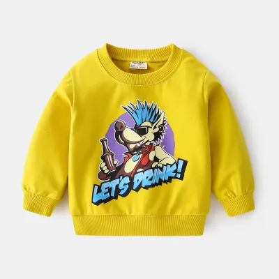 Kids Boys And Girls Long-Sleeved Cartoon Print Pullover Sweatshirt