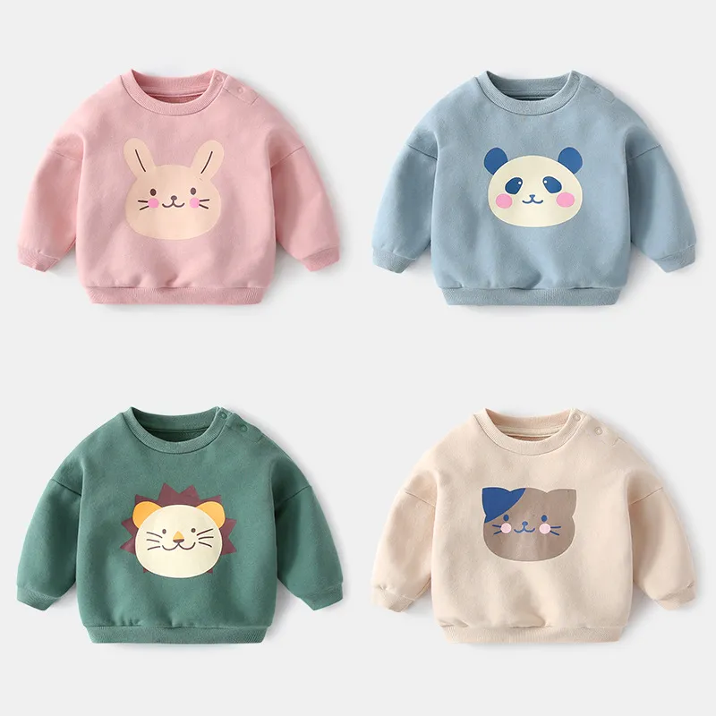 Kids Boys And Girls Long-Sleeved Cartoon Print Pullover Sweatshirt
