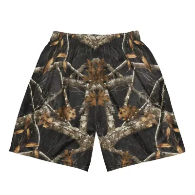 Summer Men Digital Tree Branch Printed Mesh Shorts with Slight Elasticity