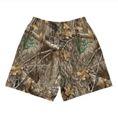 Summer Men Digital Tree Branch Printed Mesh Shorts with Slight Elasticity