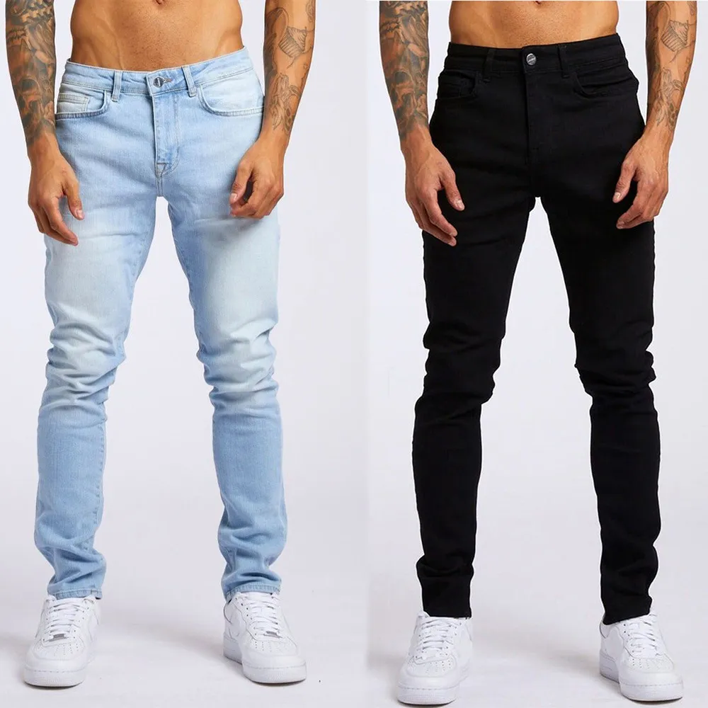 Men Fashion Basic Slim-Fit High Waist Denim Jeans with Print