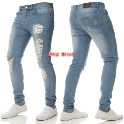 Men Casual Basic Ripped Slim-Fit High-Waisted Jeans