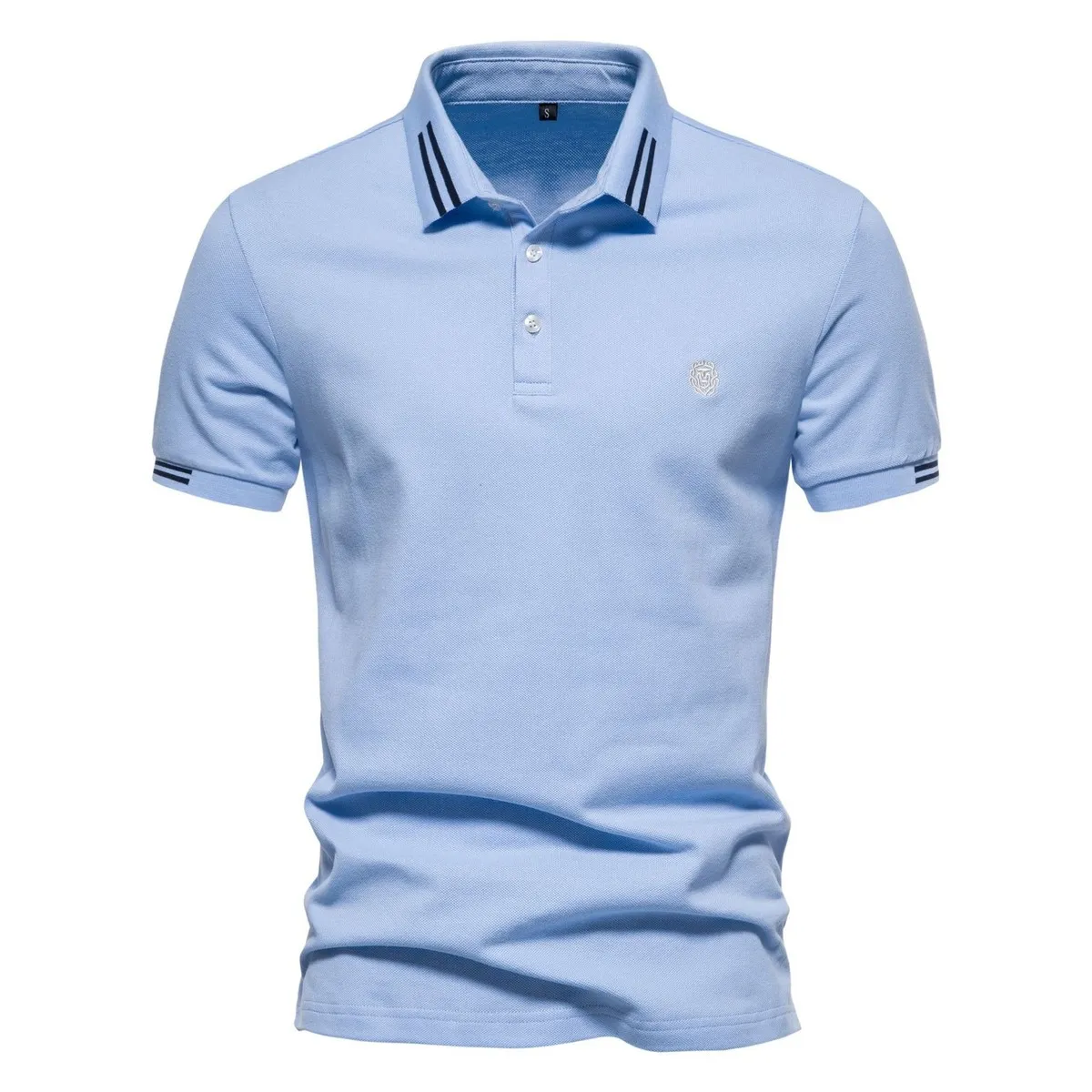 Men Short Sleeve Summer Lapel Stripe Cotton Polo Shirt