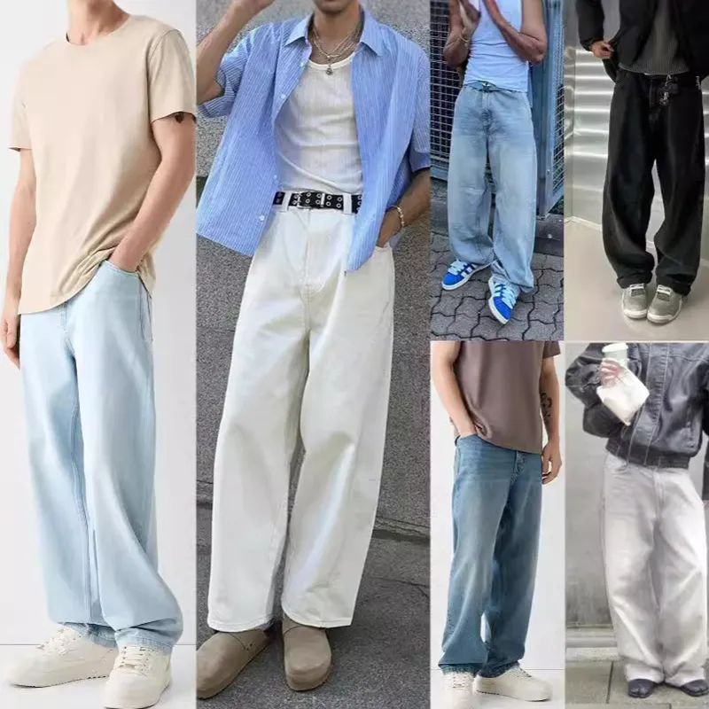 Men Straight-Leg Street Tide High Waist Denim Jeans