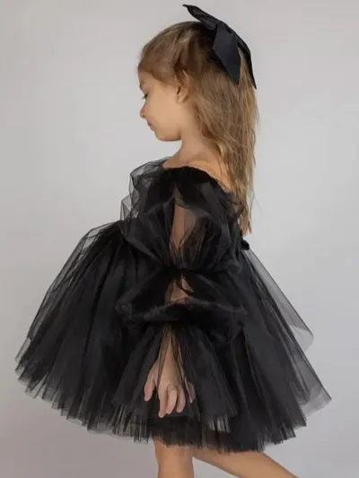 Toddler Girls Solid Color Off-Shpulder Mesh Tutu Princess Dress