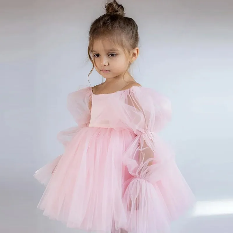 Toddler Girls Solid Color Off-Shpulder Mesh Tutu Princess Dress