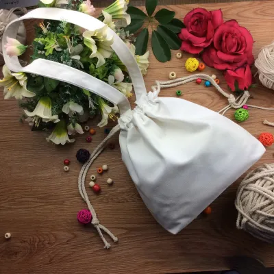 Fashion Simple Solid Color Handmade Canvas Drawstring Crossbody Shopping Bag