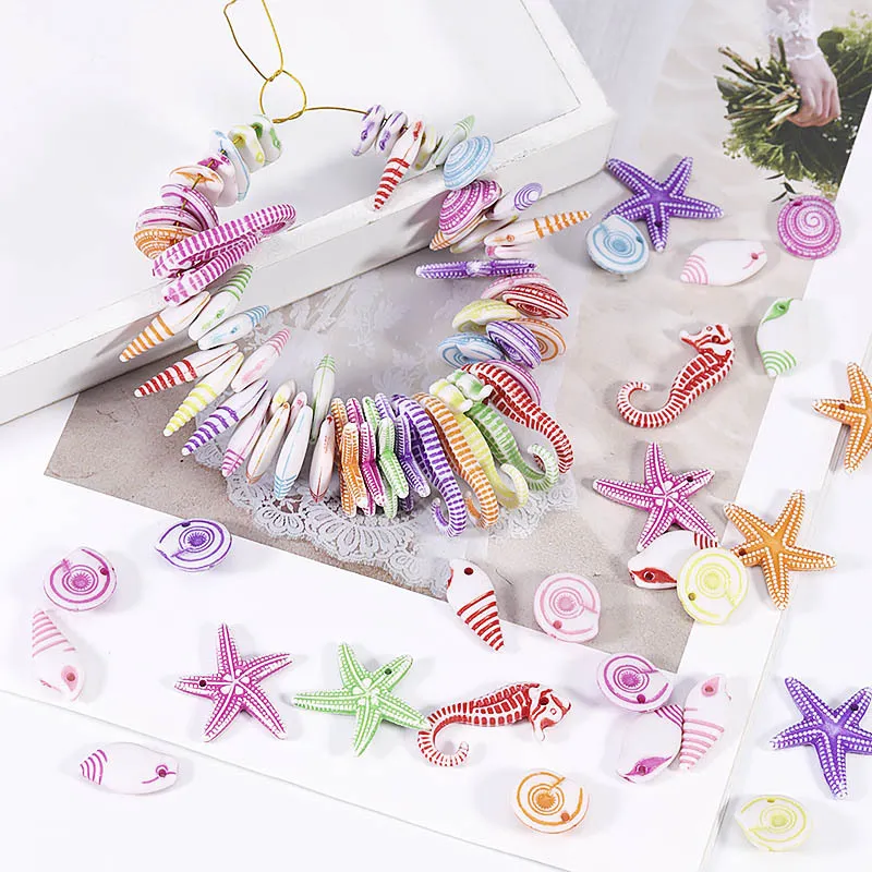 Multicolor Acrylic Marine Life Beads Bracelet Necklace Beaded DIY Jewelry Accessories Kids Toys
