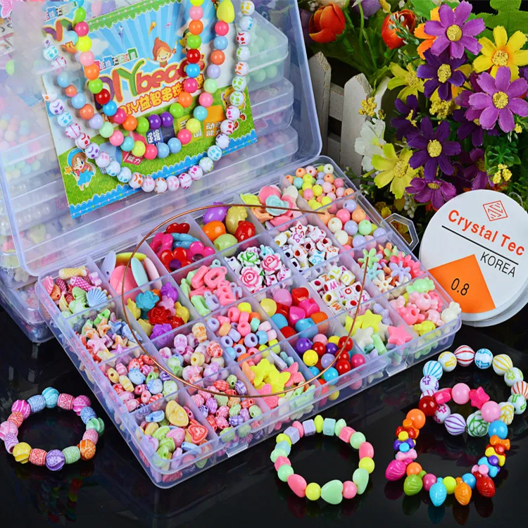 Children's DIY Handmade Beaded Necklace Bracelet Set - Acrylic Jewelry Making Kit