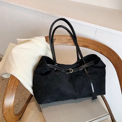 Women Retro Casual Suede Large Capacity Handbag Tote
