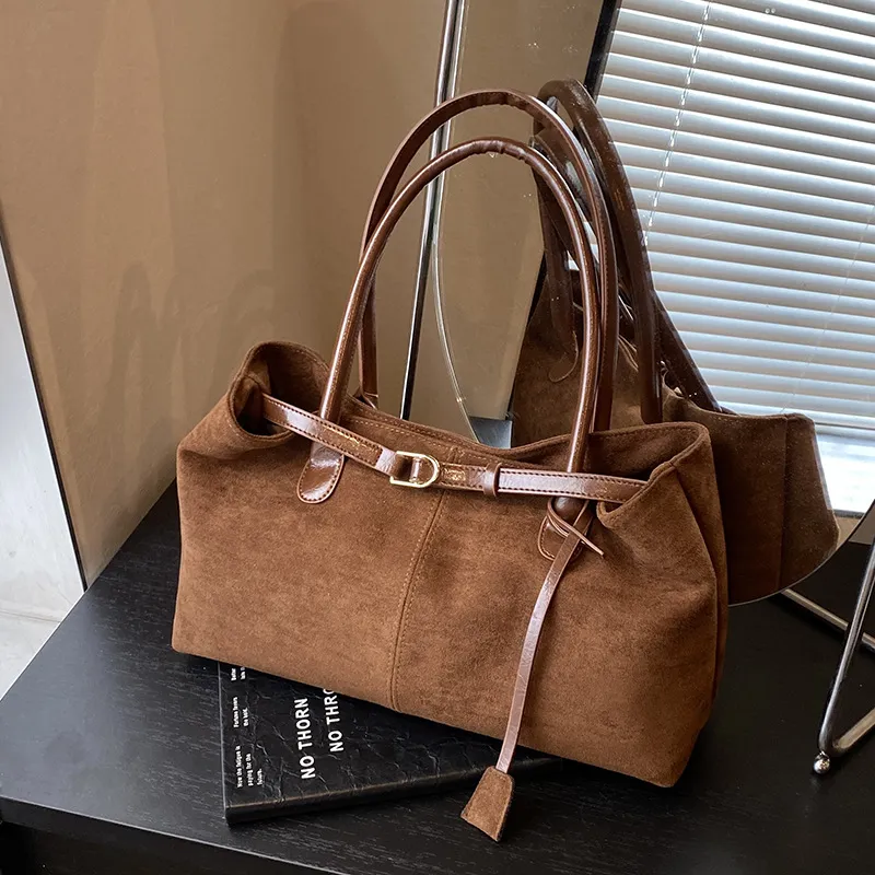 Women Retro Casual Suede Large Capacity Handbag Tote