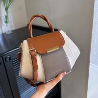 Women Vintage Design Solid Color Stone Pattern Shoulder Handle Bag