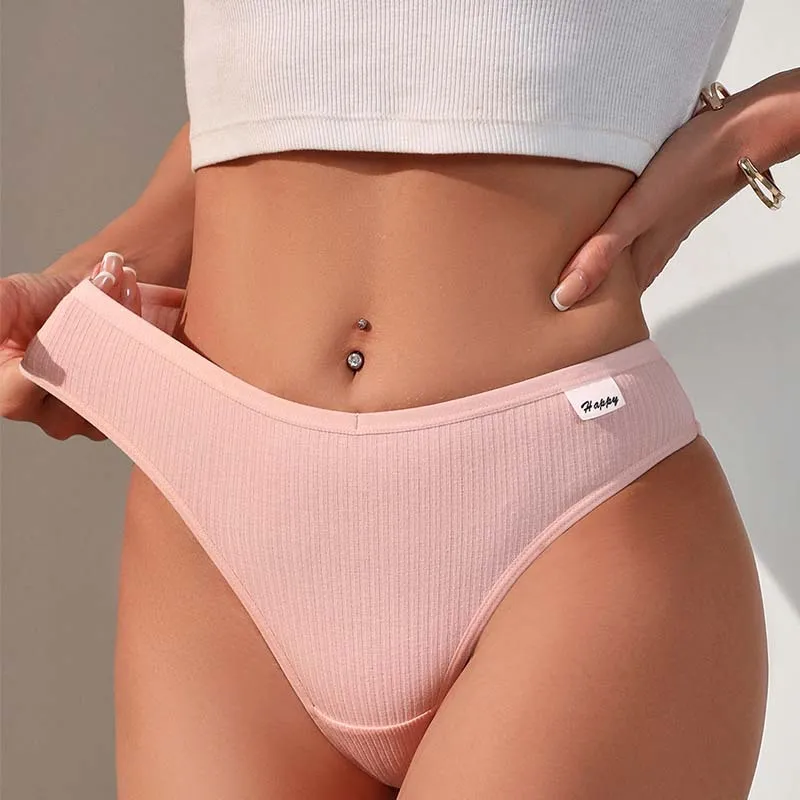 Women's Mid-Waist Cotton Elastic Breathable Underwear Solid Color