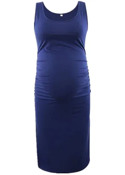 Summer Maternity Casual Sleeveless U Collar Solid Color Dress