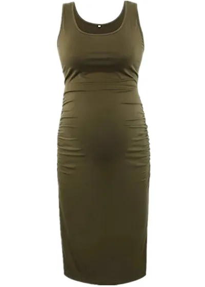 Summer Maternity Casual Sleeveless U Collar Solid Color Dress