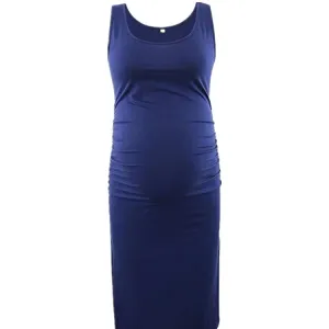Summer Maternity Casual Sleeveless U Collar Solid Color Dress