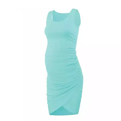 Summer Maternity Dress Sexy Solid Color Irregular Round Neck Sleeveless